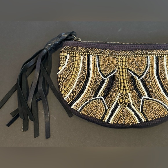 Anthropologie Jasper & Jeera brass black copper beaded pouch bag purse clutch - Picture 2 of 9